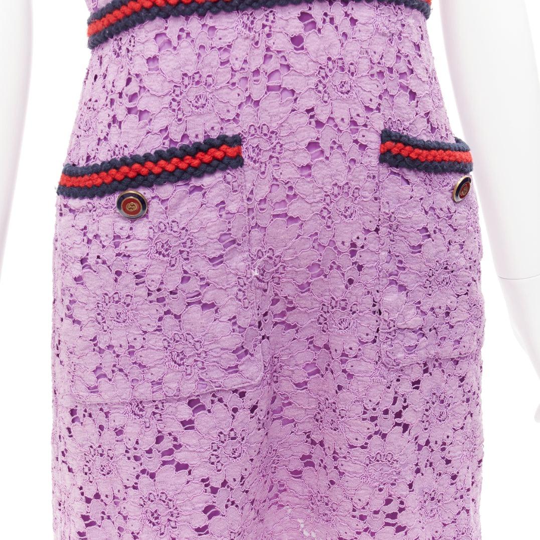 GUCCI Alessandro Michele 2017 purple lace 4 pocket preppy dress IT40 S For Sale 3
