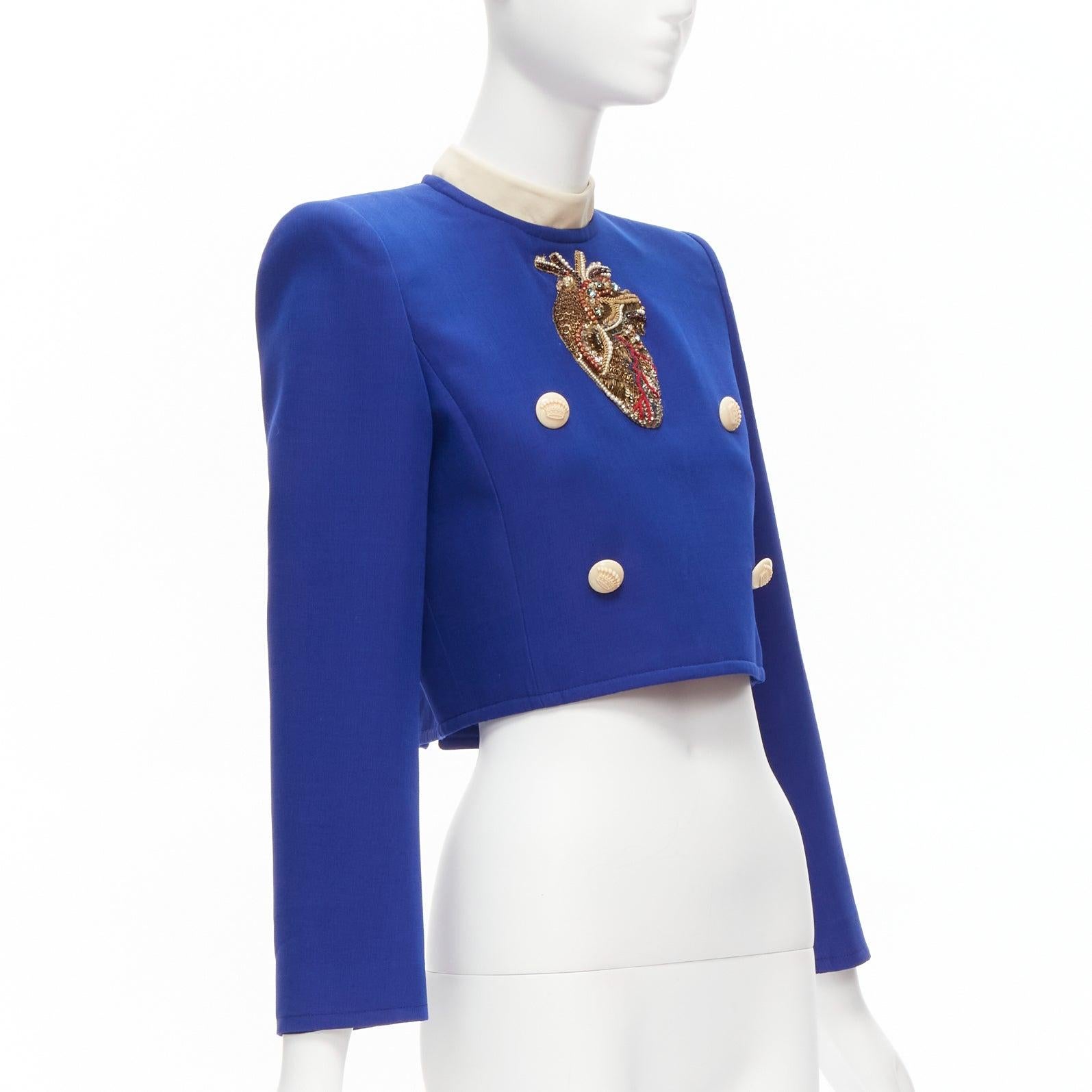 Blue GUCCI Alessandro Michele 2018 blue Anatomical Heart applique cropped top IT38 M For Sale