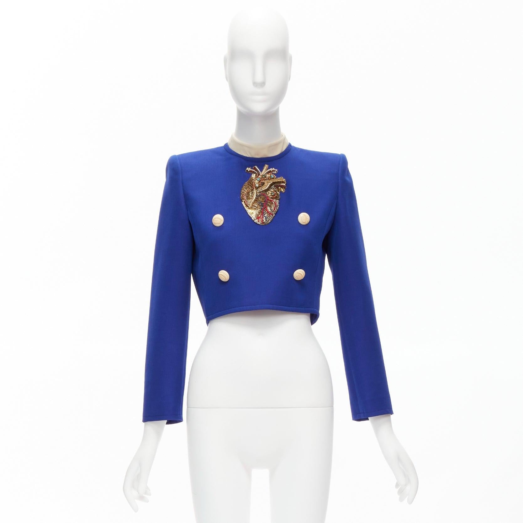 GUCCI Alessandro Michele 2018 blue Anatomical Heart applique cropped top IT38 M 4