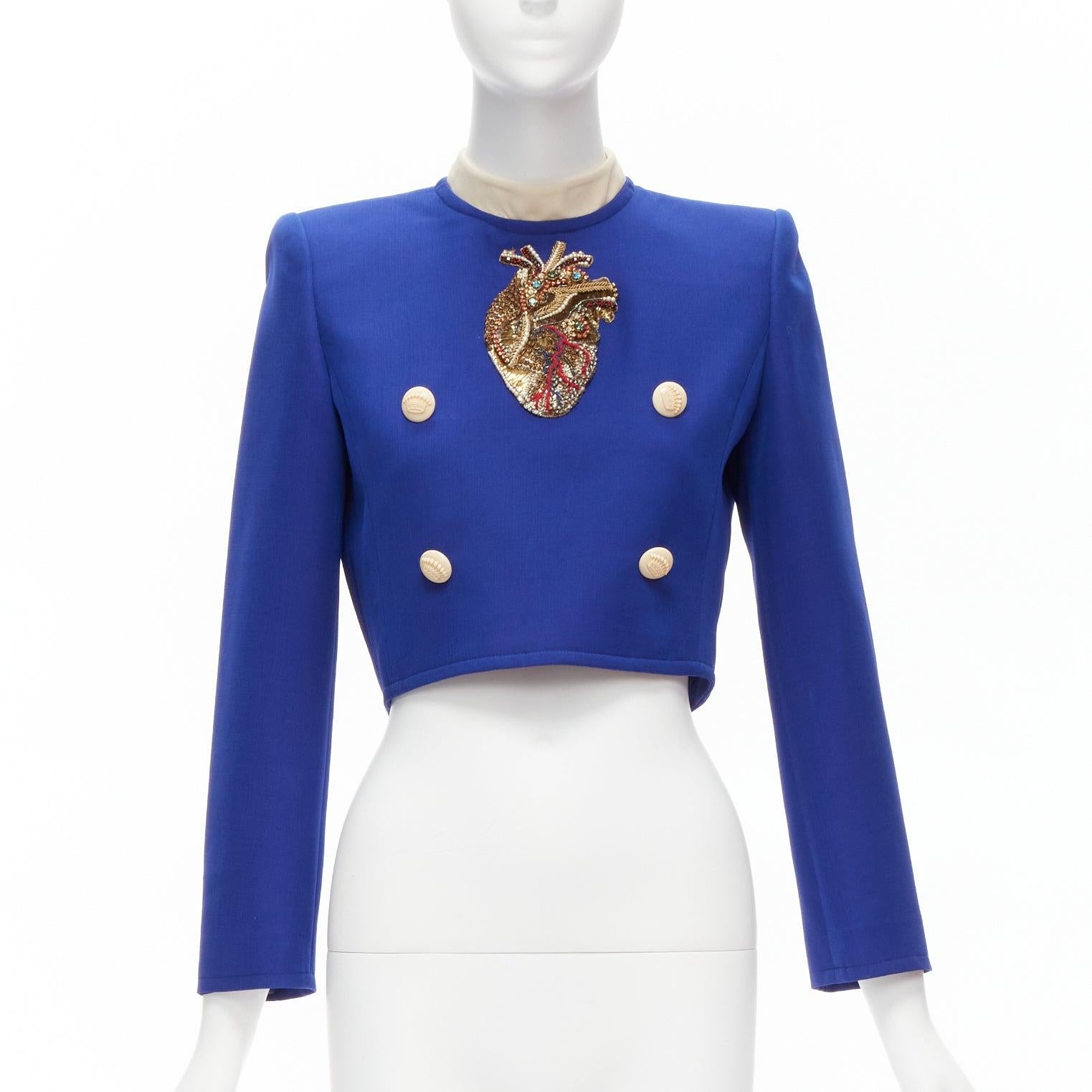 GUCCI Alessandro Michele 2018 blue Anatomical Heart applique cropped top IT38 M For Sale