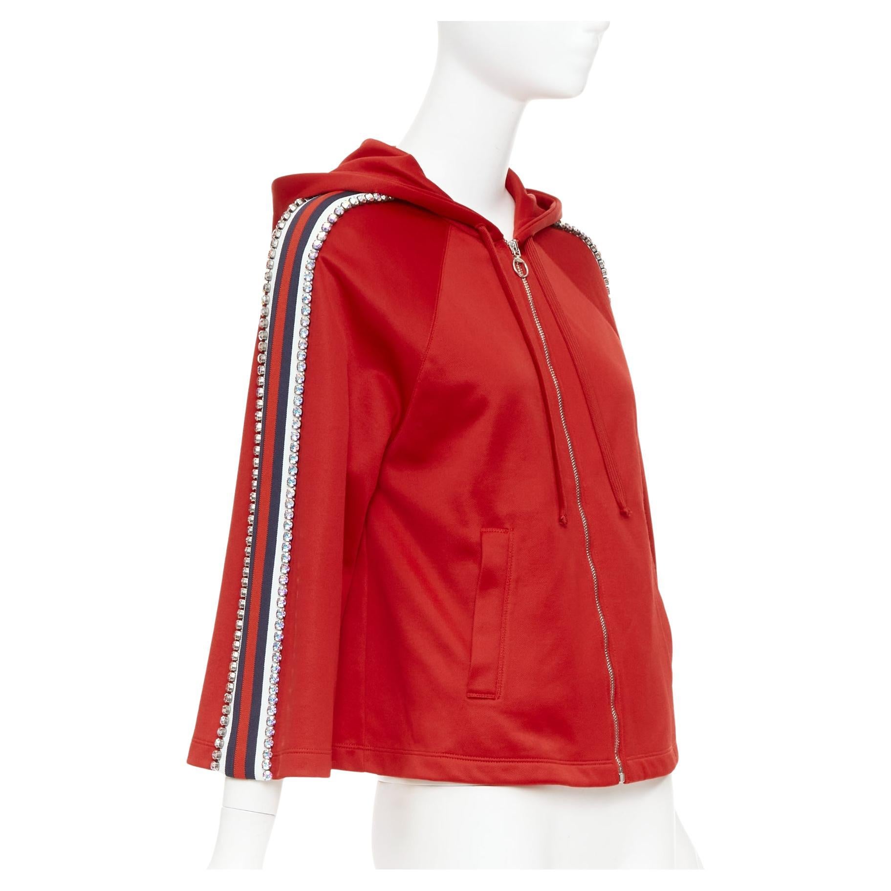 GUCCI Alessandro Michele 2018 red rhinestone crystal flared track jacket XS
