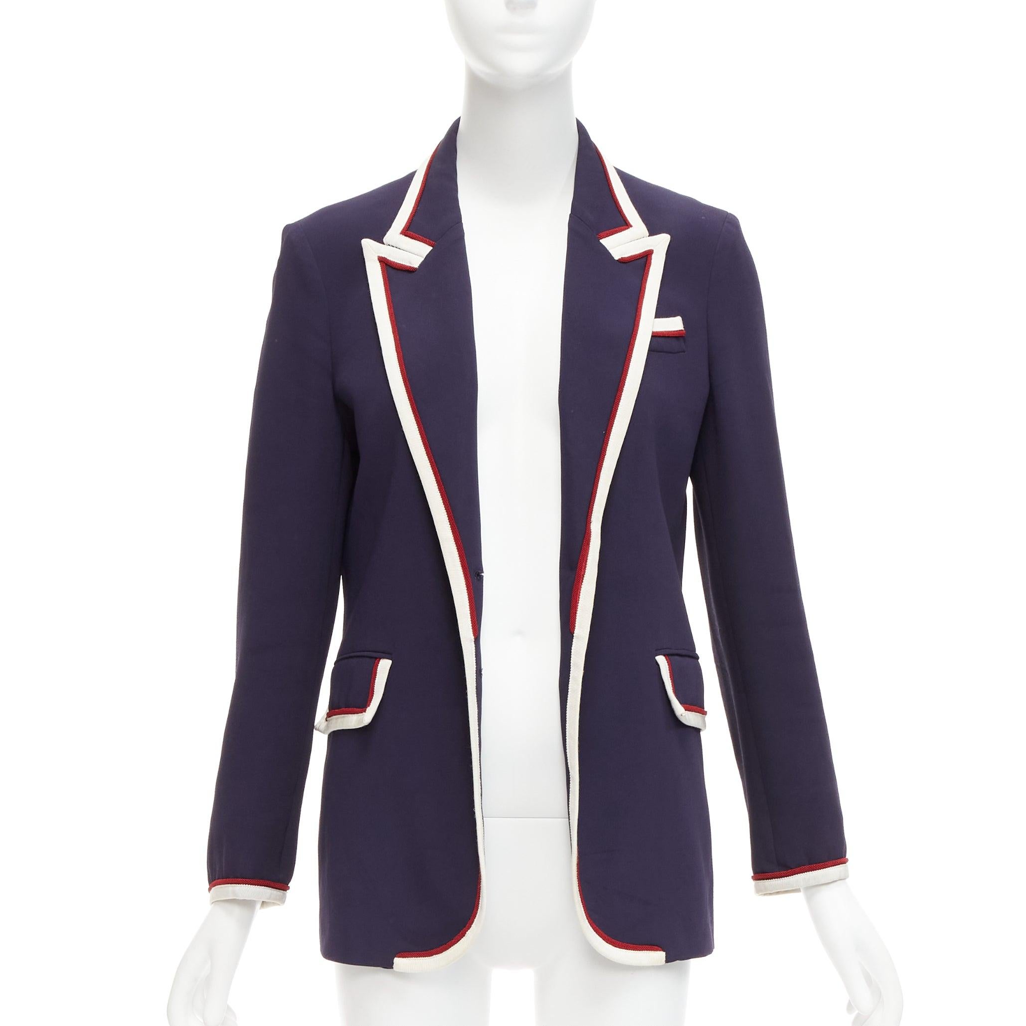 GUCCI Alessandro Michele 2019 navy trimmed GG printed lining blazer IT44 L In Good Condition For Sale In Hong Kong, NT