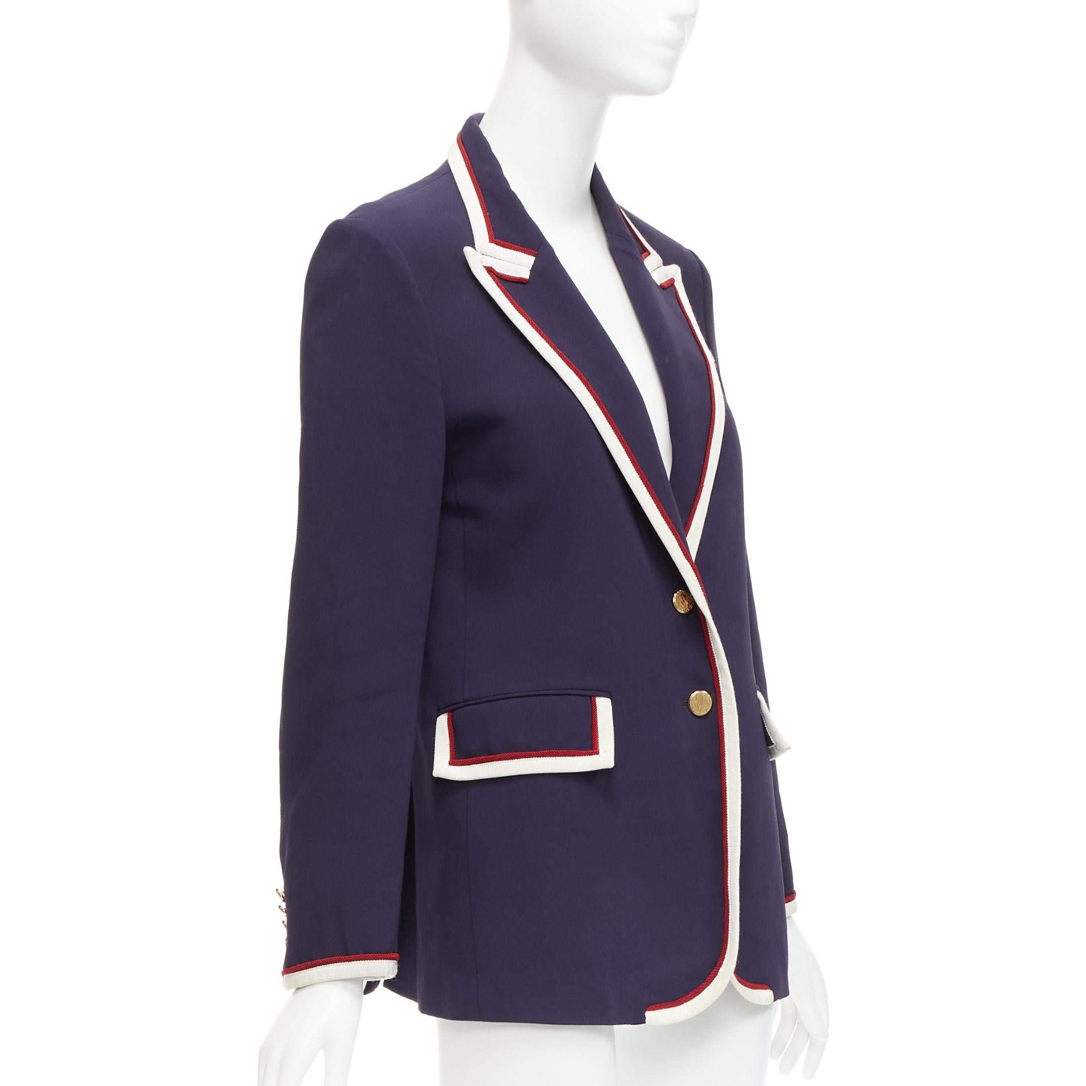Women's GUCCI Alessandro Michele 2019 navy trimmed GG printed lining blazer IT44 L For Sale