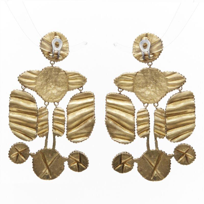 Women's GUCCI ALESSANDRO MICHELE antique gold tone aboriginal tribal GG clip on earrings