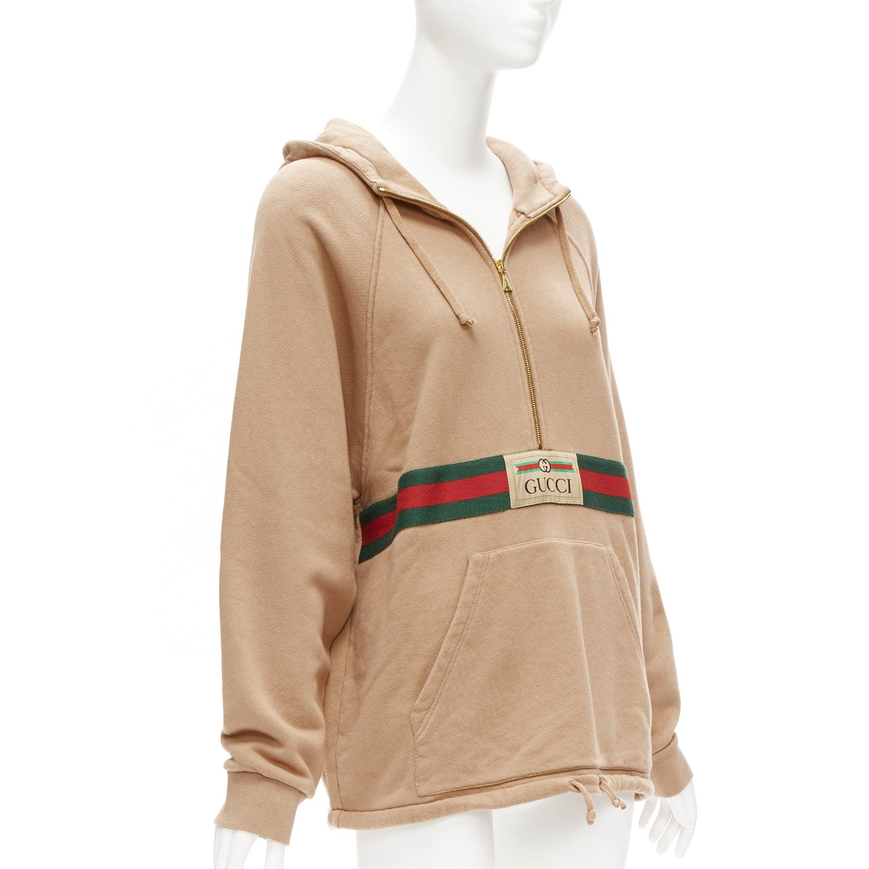 Beige GUCCI Alessandro Michele beige cotton half zip vintage logo pullover XS For Sale