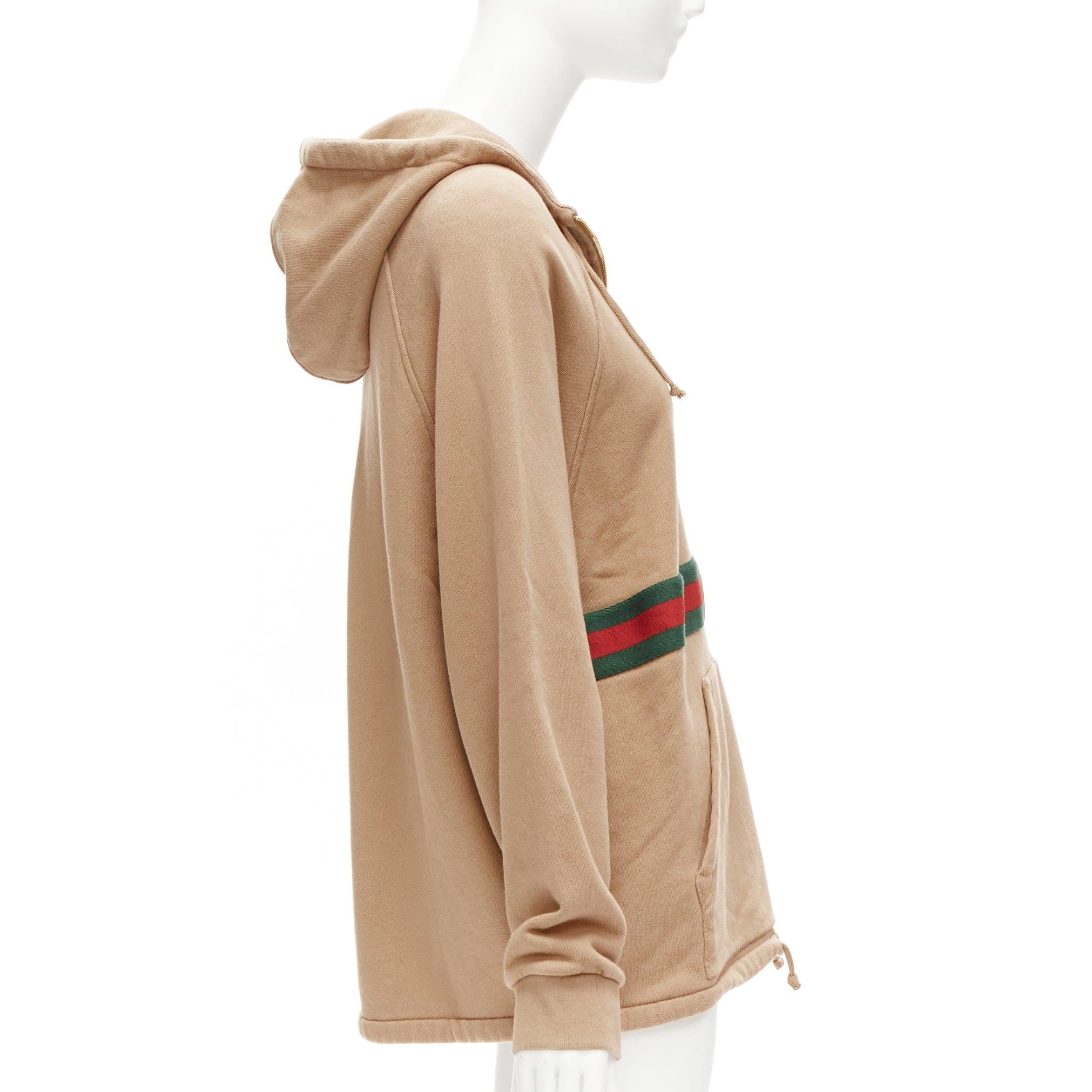 GUCCI Alessandro Michele beige cotton half zip vintage logo pullover XS In Excellent Condition For Sale In Hong Kong, NT