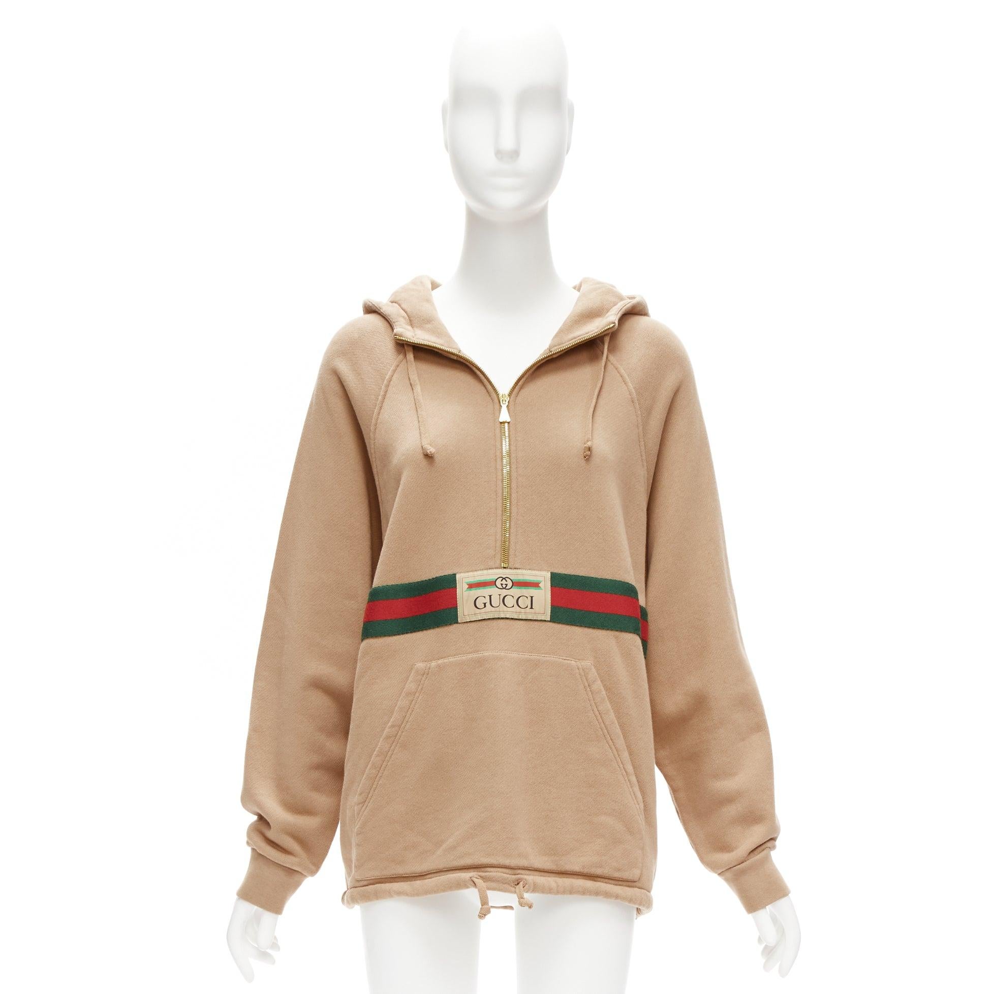 GUCCI Alessandro Michele beige cotton half zip vintage logo pullover XS For Sale 4