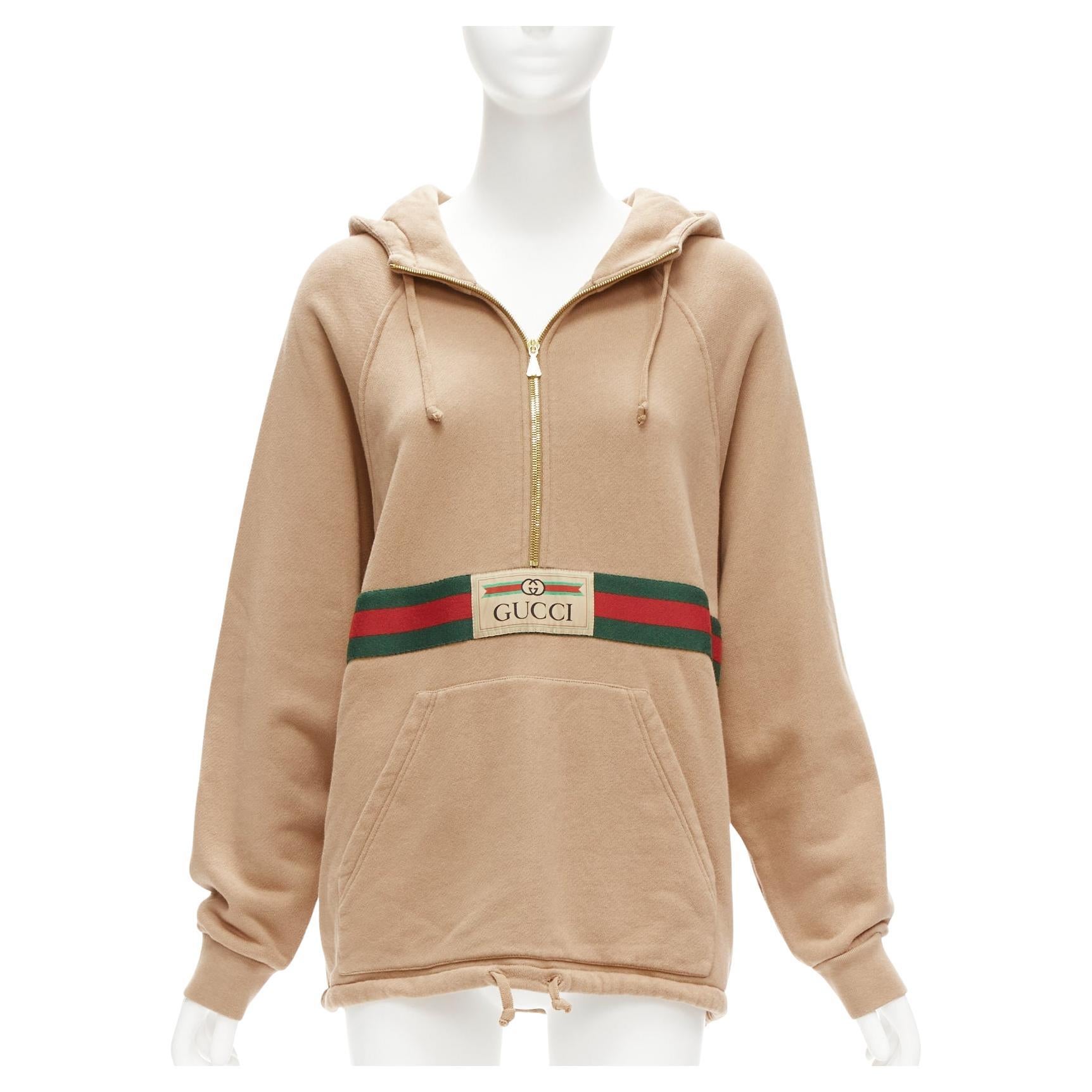 GUCCI Alessandro Michele beige cotton half zip vintage logo pullover XS For Sale at 1stDibs