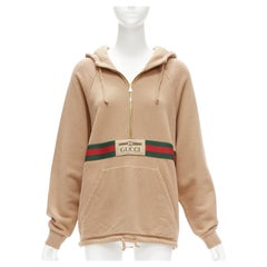 GUCCI Alessandro Michele beige cotton half zip vintage logo pullover XS