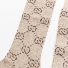 GUCCI Alessandro Michele – lange Socken in Beige mit GG-Monogramm aus Lamé