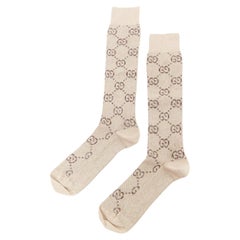 GUCCI Alessandro Michele – lange Socken in Beige mit GG-Monogramm aus Lamé
