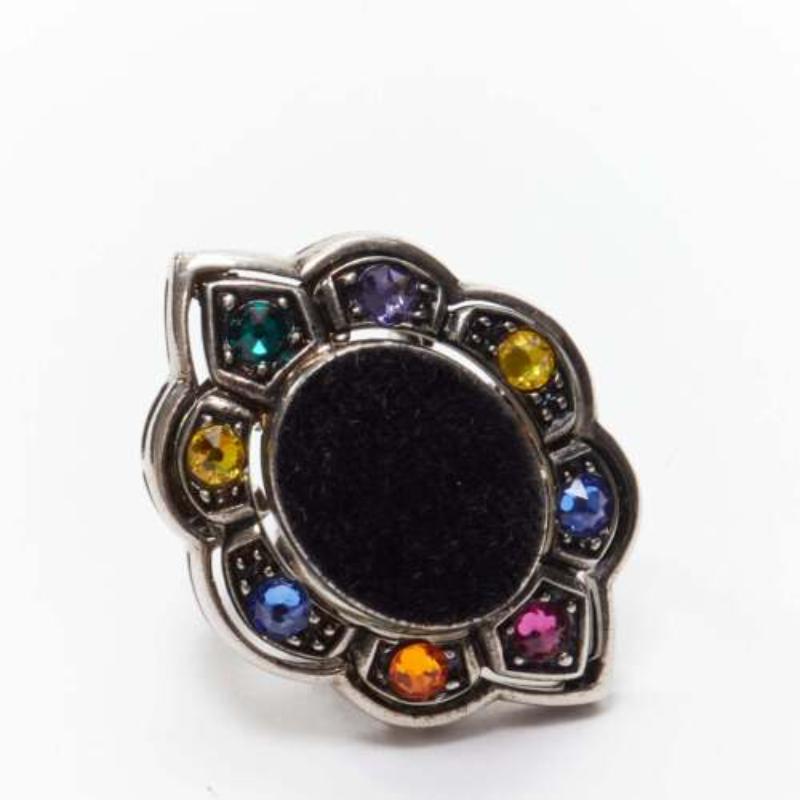 GUCCI Alessandro Michele black velvet colorful crystals oversized cocktail ring In Excellent Condition In Hong Kong, NT