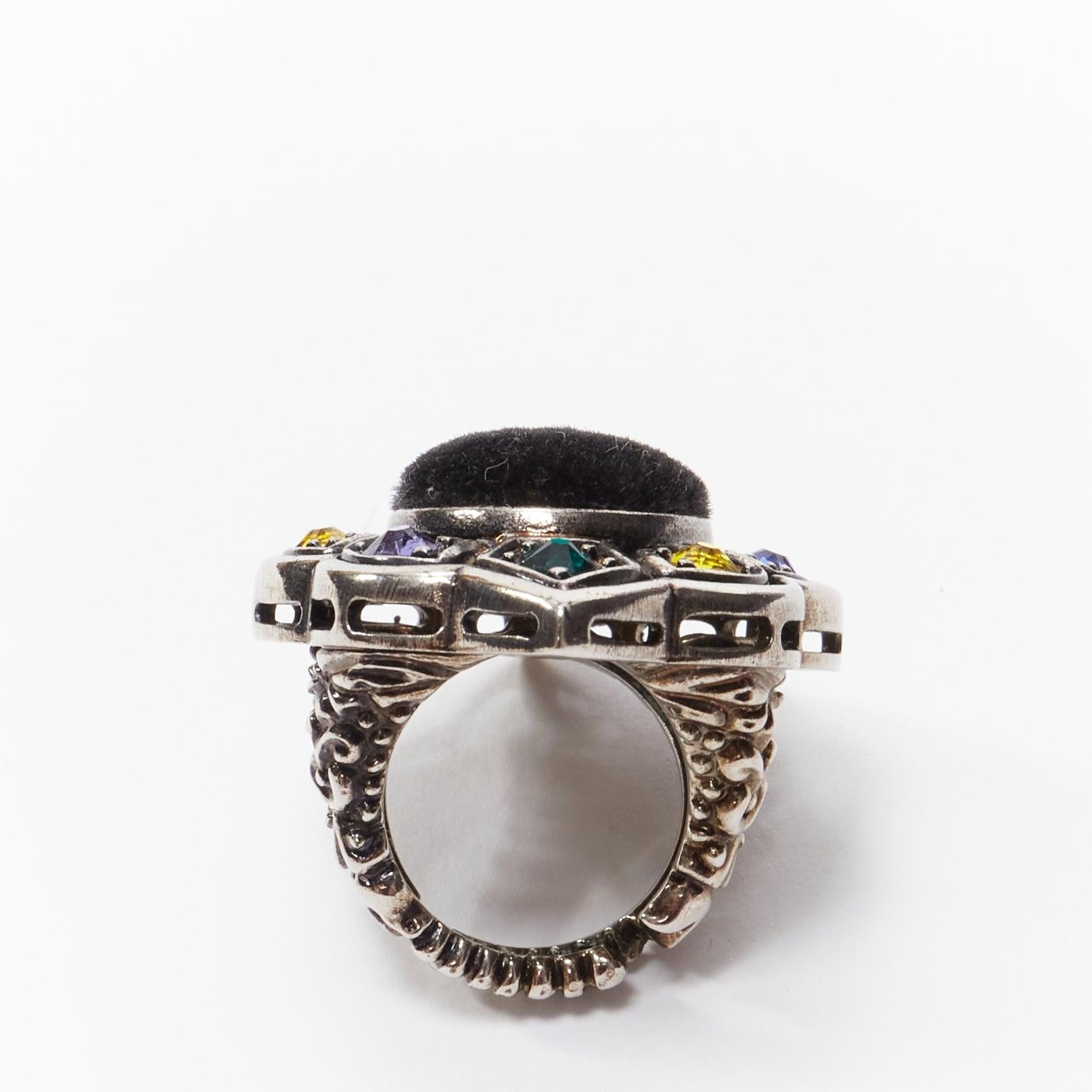 GUCCI Alessandro Michele black velvet colorful crystals oversized cocktail ring In Excellent Condition For Sale In Hong Kong, NT