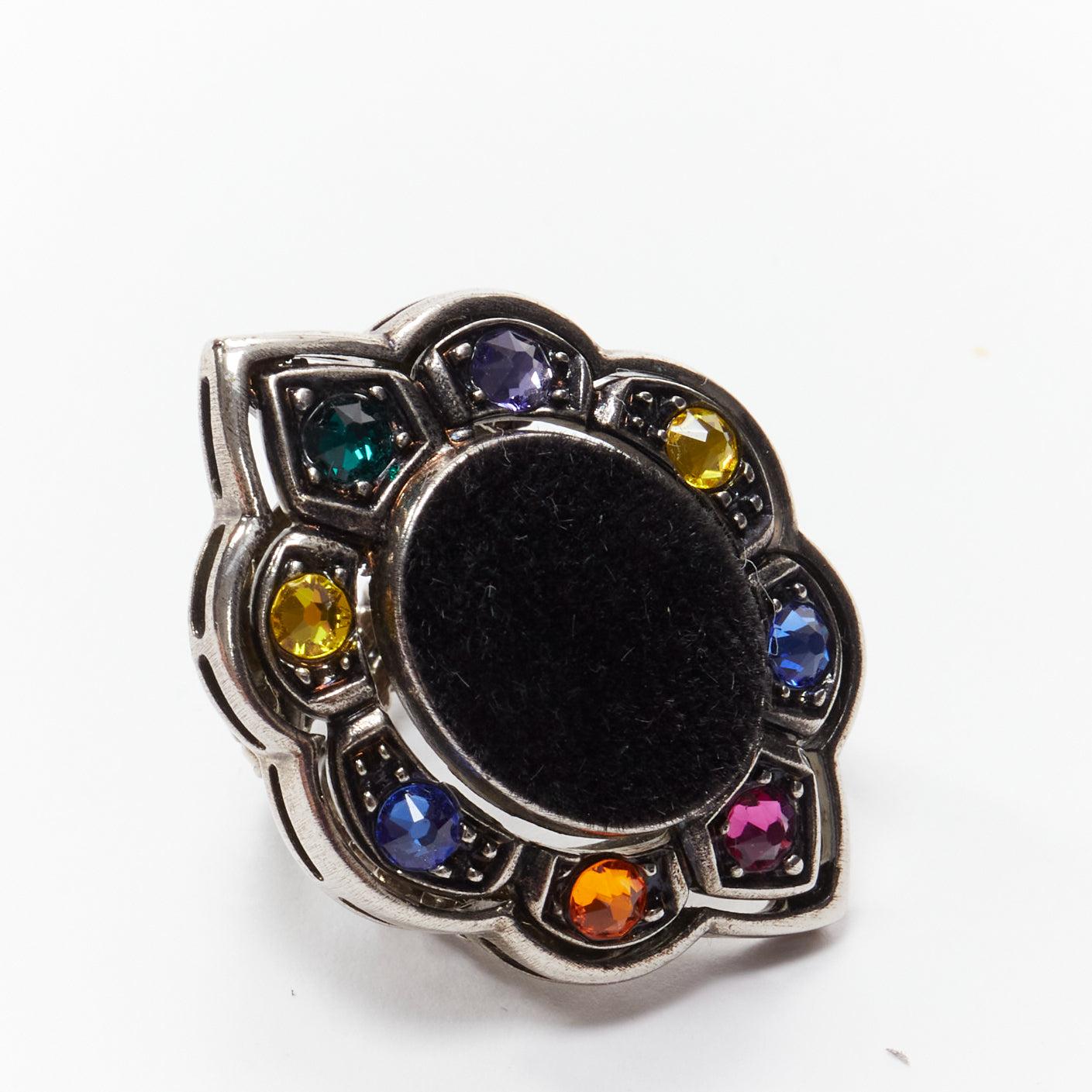 Women's GUCCI Alessandro Michele black velvet colorful crystals oversized cocktail ring For Sale
