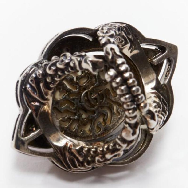 GUCCI Alessandro Michele black velvet colorful crystals oversized cocktail ring 3