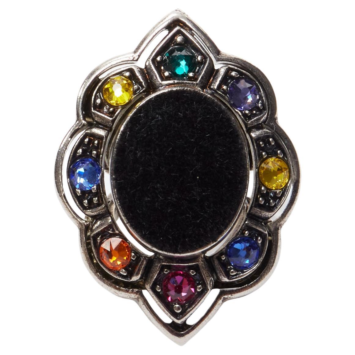 GUCCI Alessandro Michele black velvet colorful crystals oversized cocktail ring For Sale