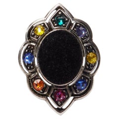 Used GUCCI Alessandro Michele black velvet colorful crystals oversized cocktail ring