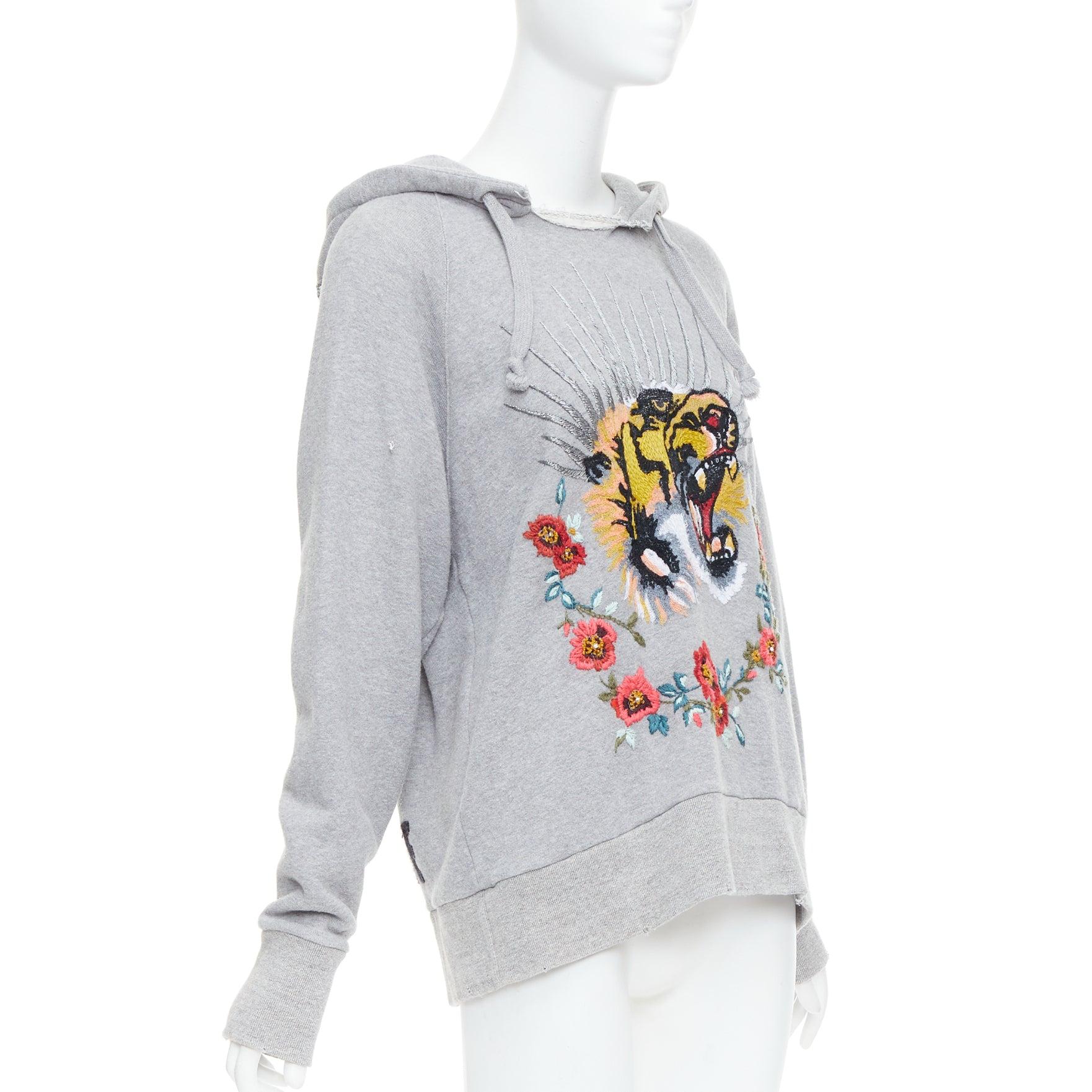 Gris GUCCI Alessandro Michele Blind For Love sweat à capuche brodé d'un tigre gris S