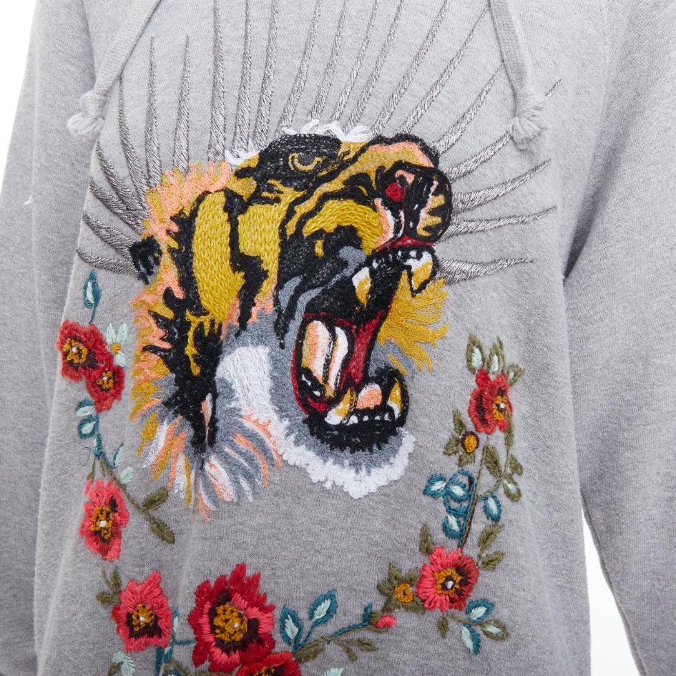 GUCCI Alessandro Michele Blind For Love sweat à capuche brodé d'un tigre gris S 2