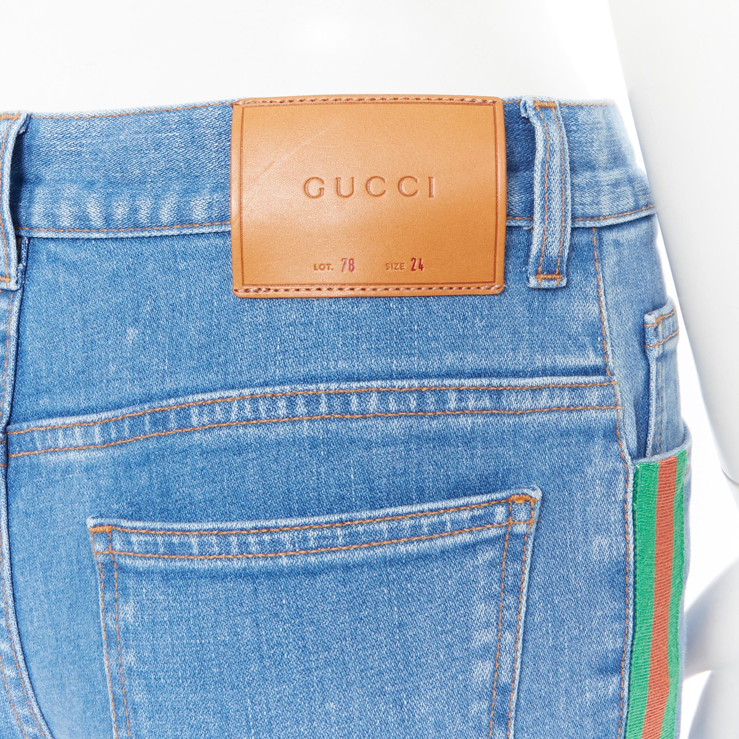 GUCCI ALESSANDRO MICHELE  blue denim red green web trim 90's flared jeans 24