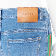 GUCCI ALESSANDRO MICHELE  blue denim red green web trim 90's flared jeans 24"