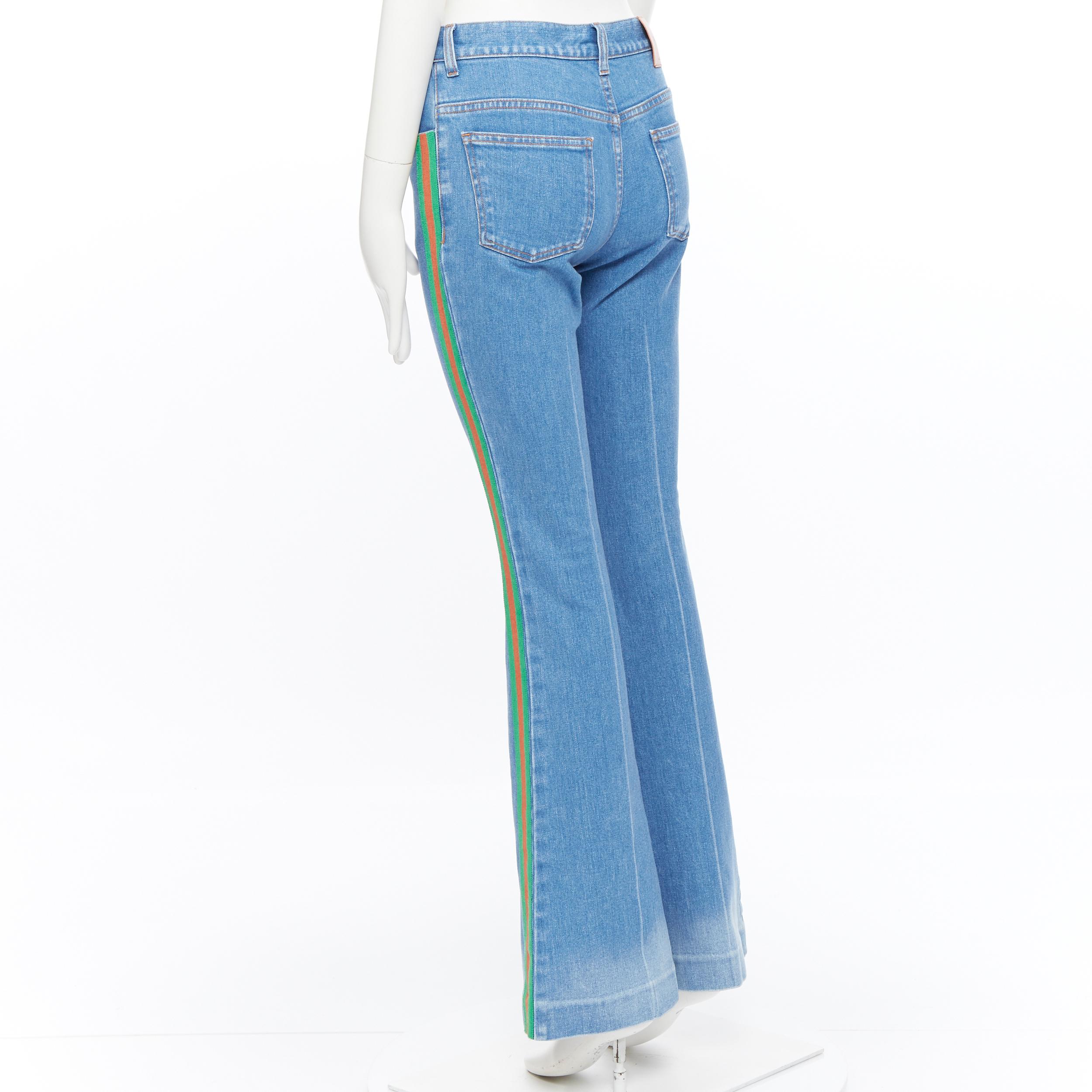 Blue GUCCI ALESSANDRO MICHELE  blue denim red green web trim 90's flared jeans 24