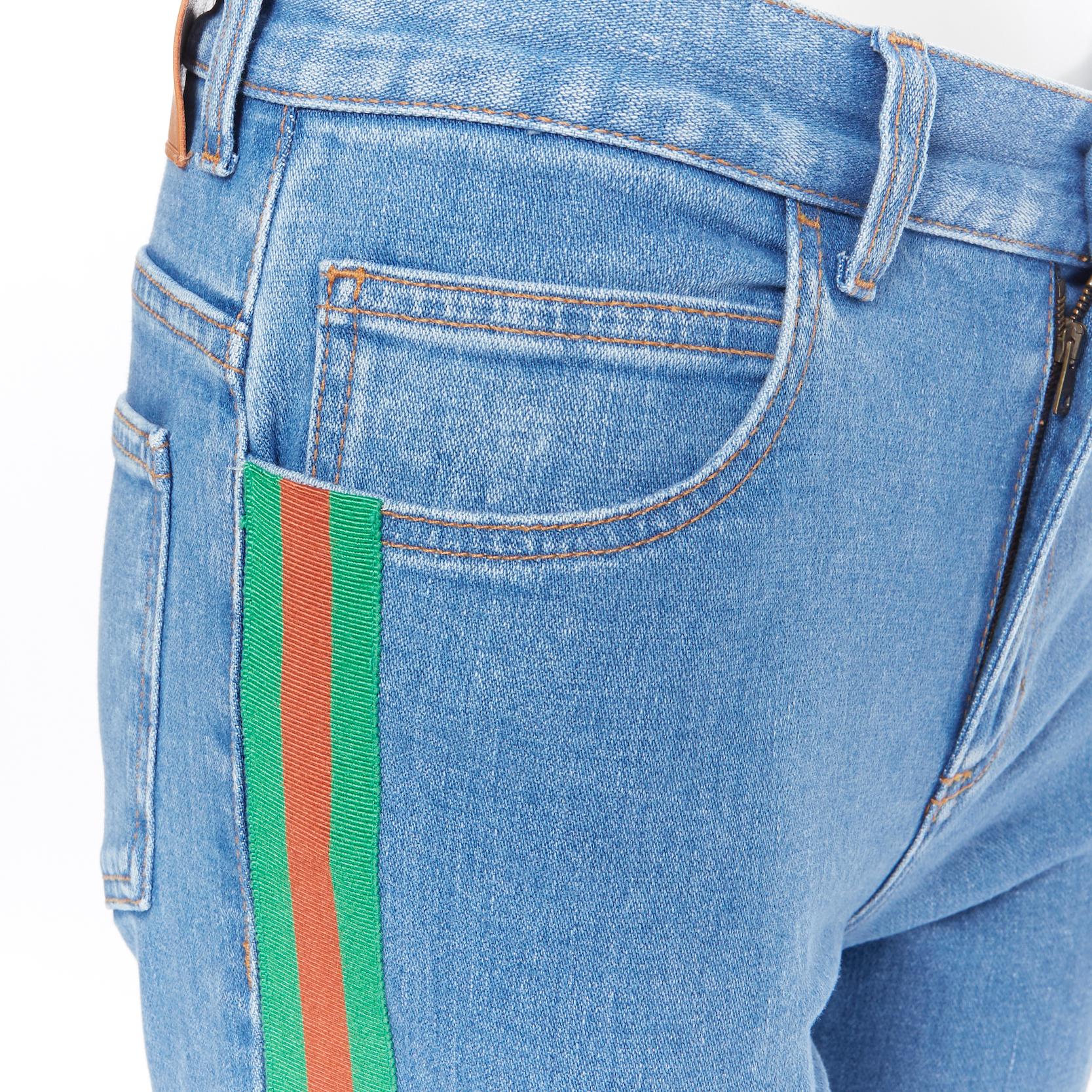 Women's GUCCI ALESSANDRO MICHELE  blue denim red green web trim 90's flared jeans 24