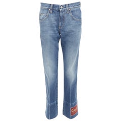 GUCCI Alessandro Michele blue washed cotton red logo patch flared jeans 28"
