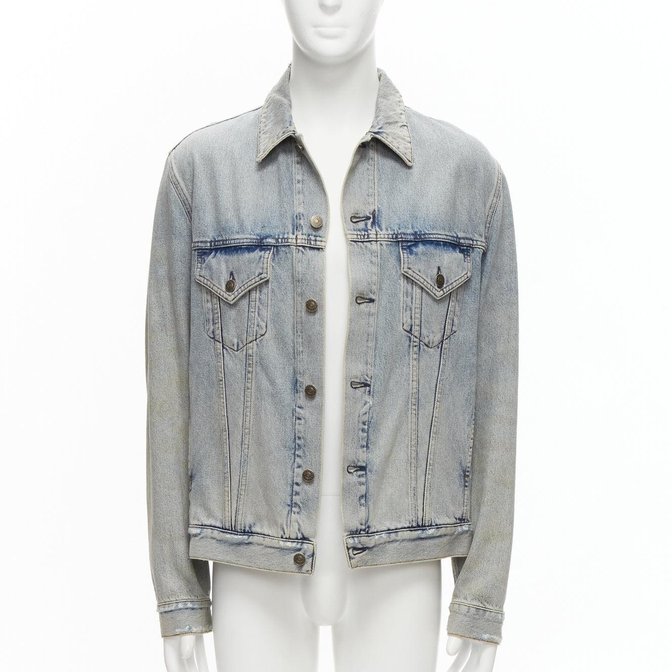Gray GUCCI Alessandro Michele brown Teddy back blue washed denim jacket IT48 M