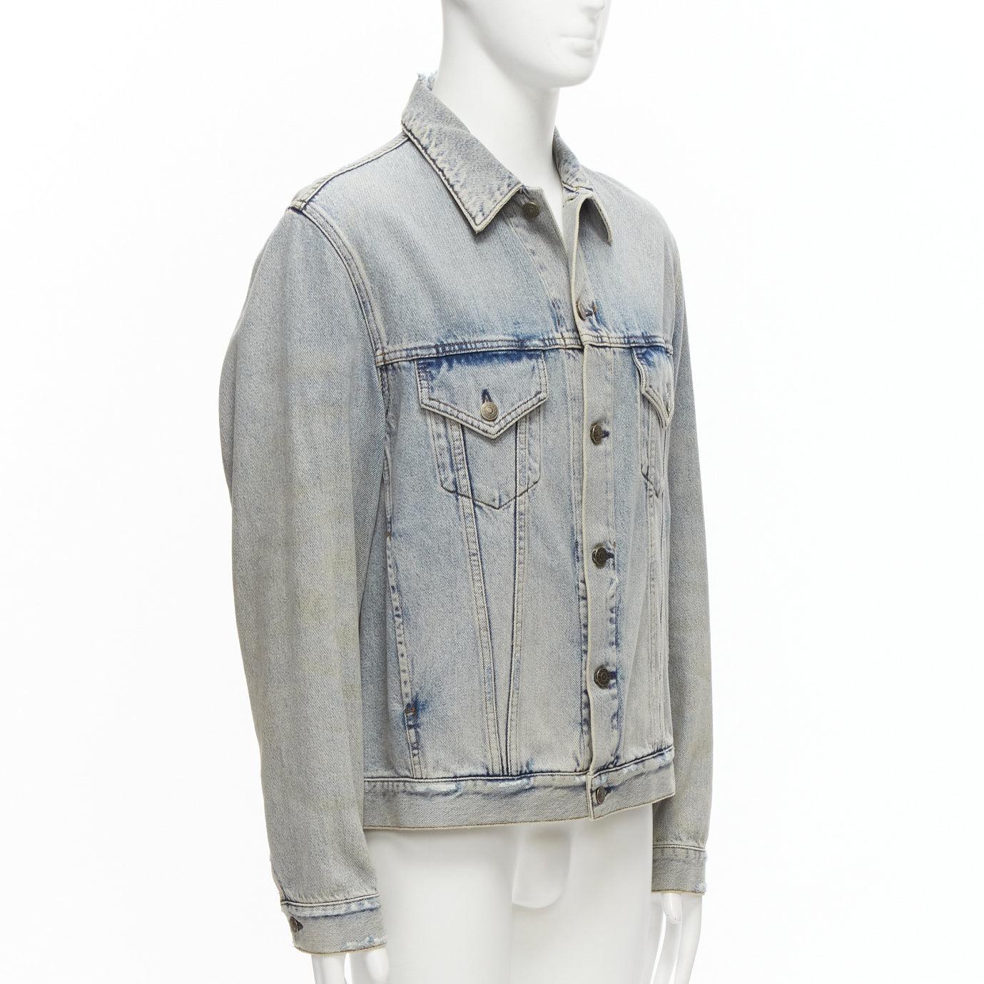 GUCCI Alessandro Michele brown Teddy back blue washed denim jacket IT48 M In Good Condition In Hong Kong, NT