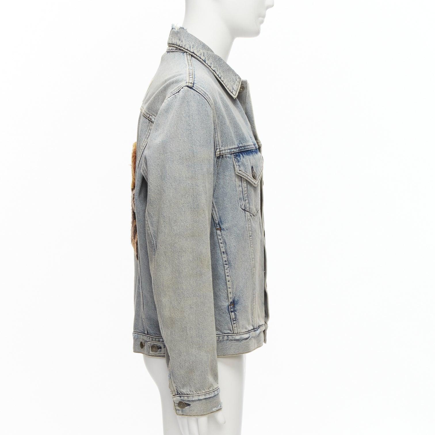 Men's GUCCI Alessandro Michele brown Teddy back blue washed denim jacket IT48 M
