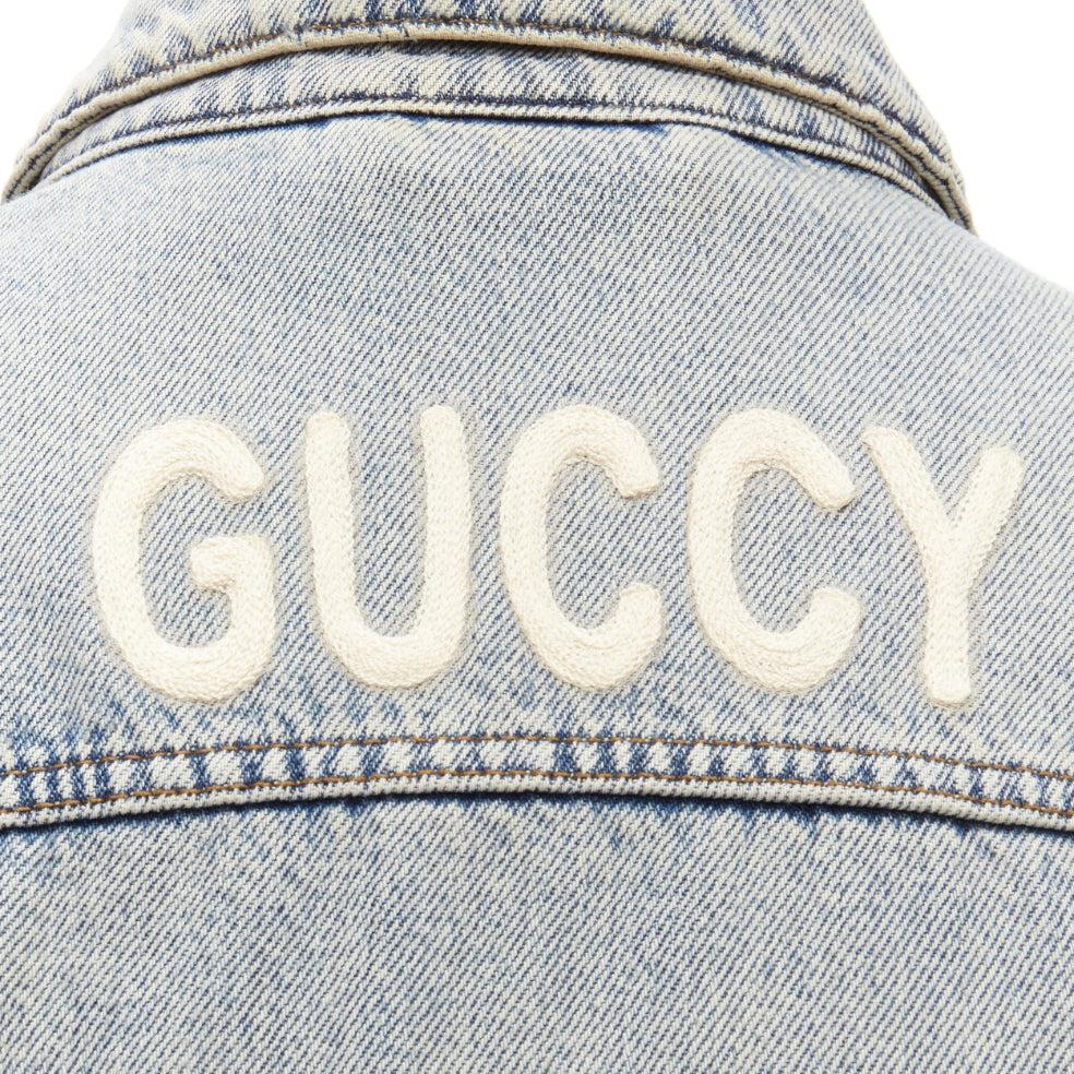 GUCCI Alessandro Michele brown Teddy back blue washed denim jacket IT48 M 3