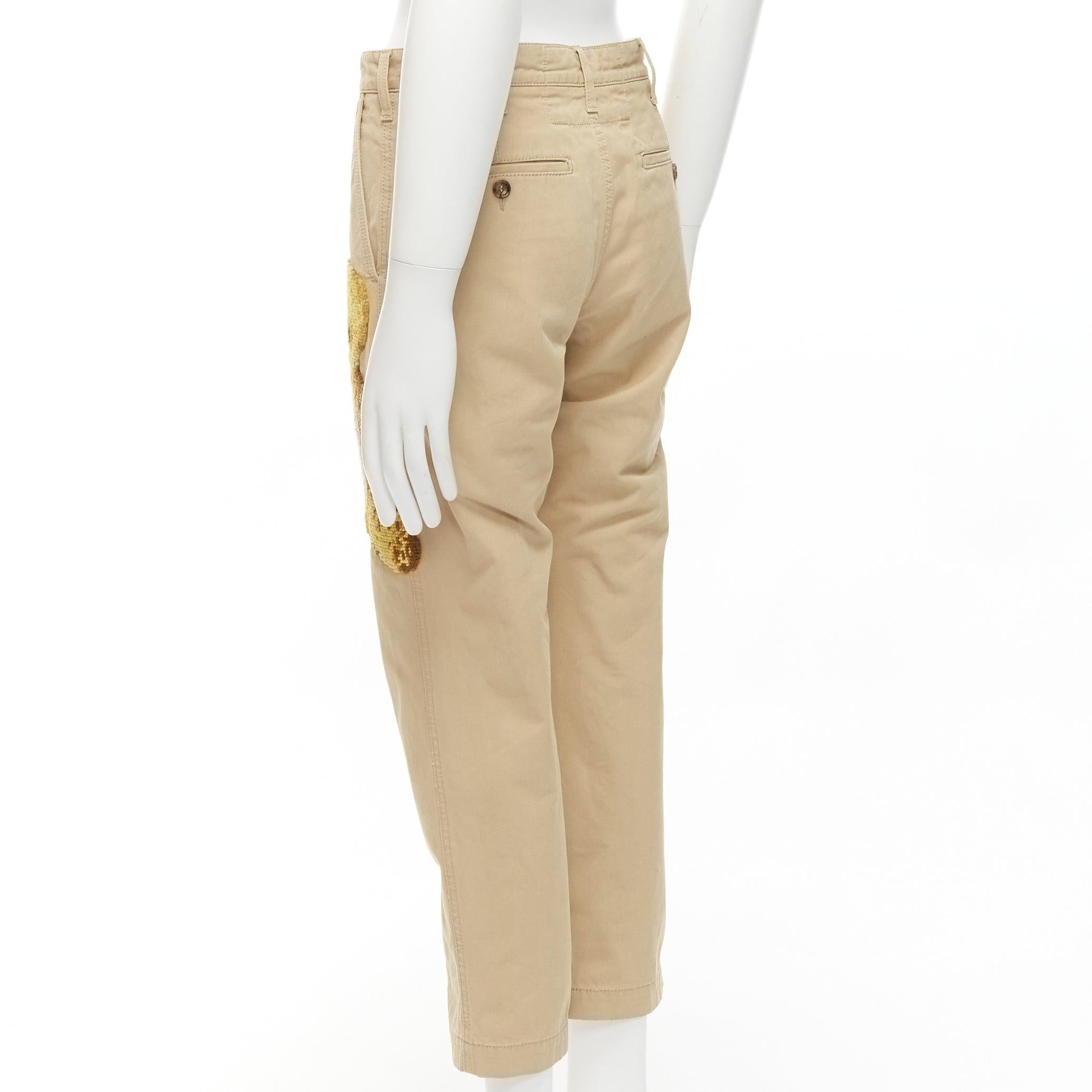 GUCCI Alessandro Michele brown Teddy Bear embroidery beige chino pants 30