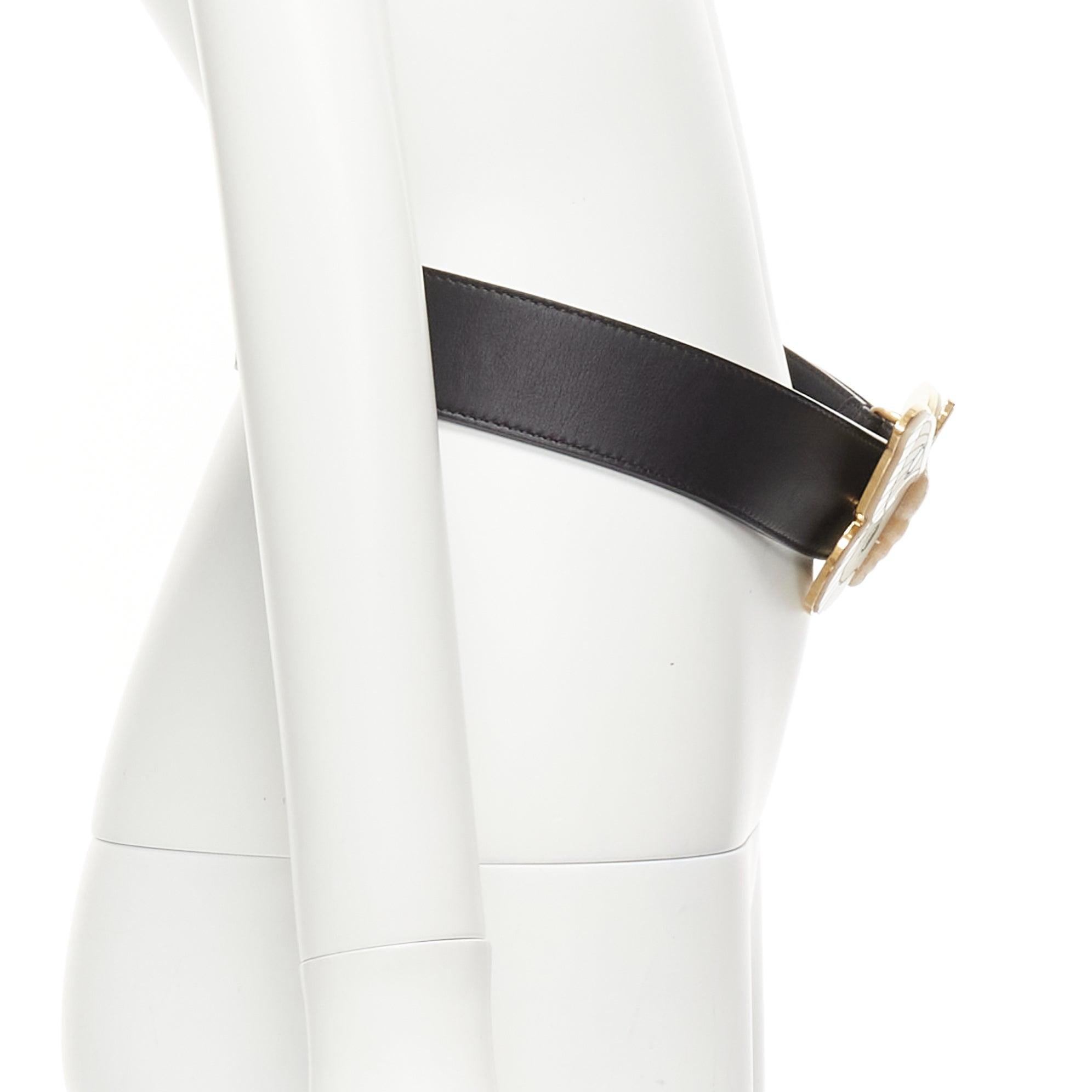 GUCCI Alessandro Michele Schwarzer schwarzer Ledergürtel aus cremefarbener Perlmutt mit Schmetterlingsschmuck 75cm Damen im Angebot