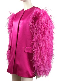 Gucci Alessandro Michele Fall 2021 Look 76 Pink satin jacket ostrich feathers