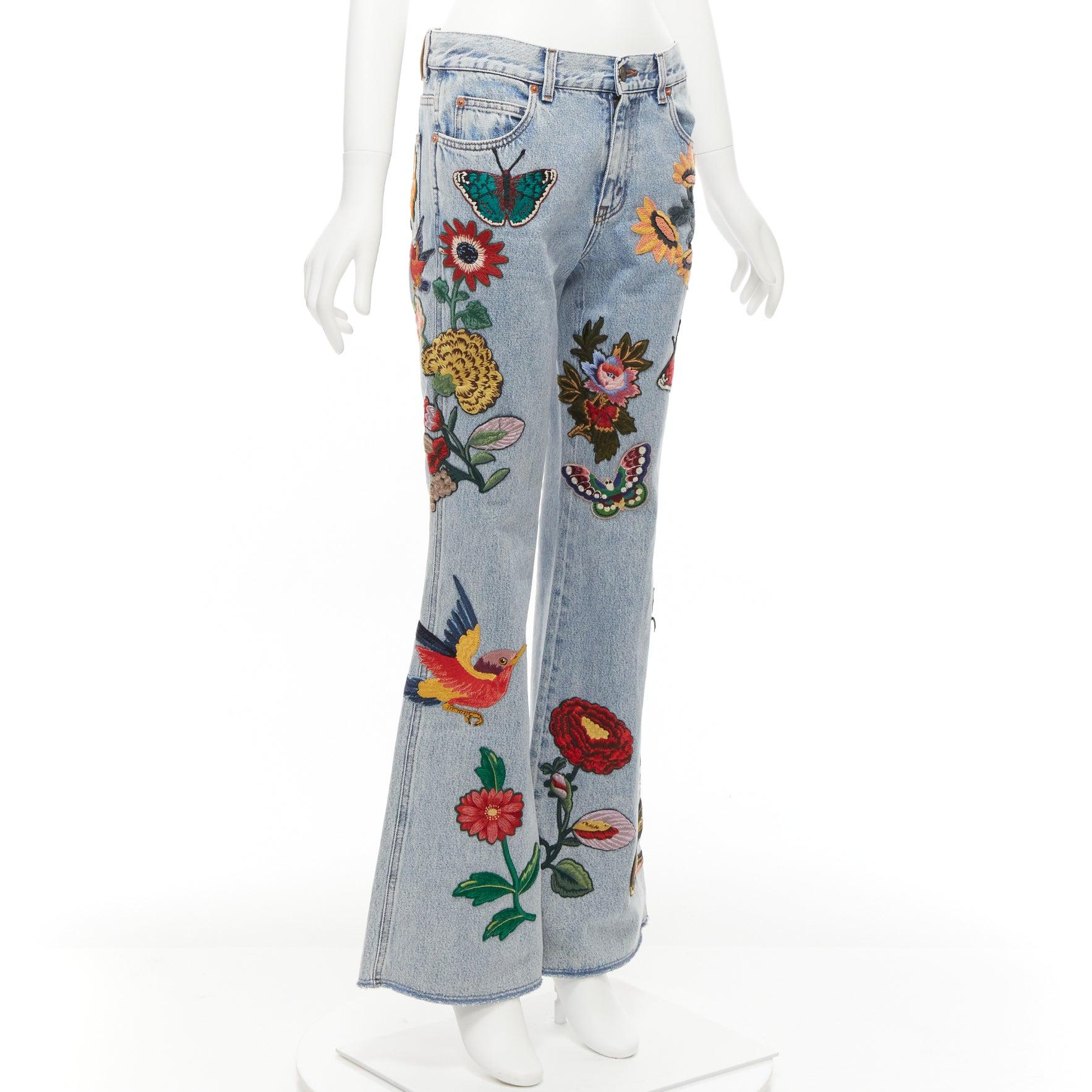 GUCCI Alessandro Michele flower embroidery patch flare hippie jeans 24