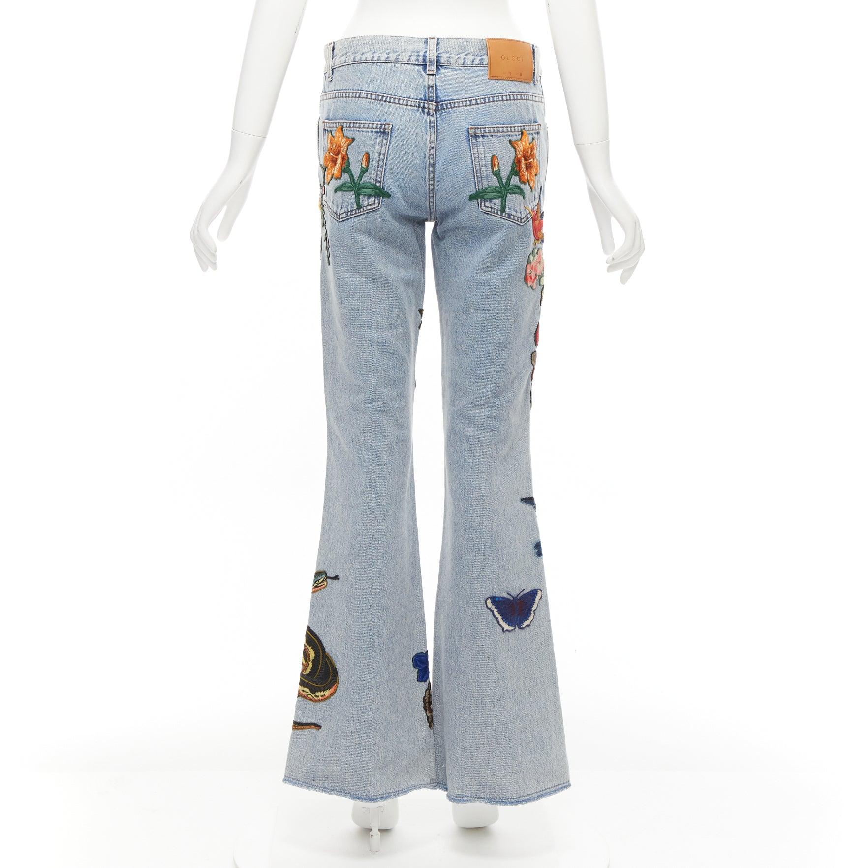 GUCCI Alessandro Michele Flower embroidery Patch flare Hippie-Jeans mit Blumenstickerei 24