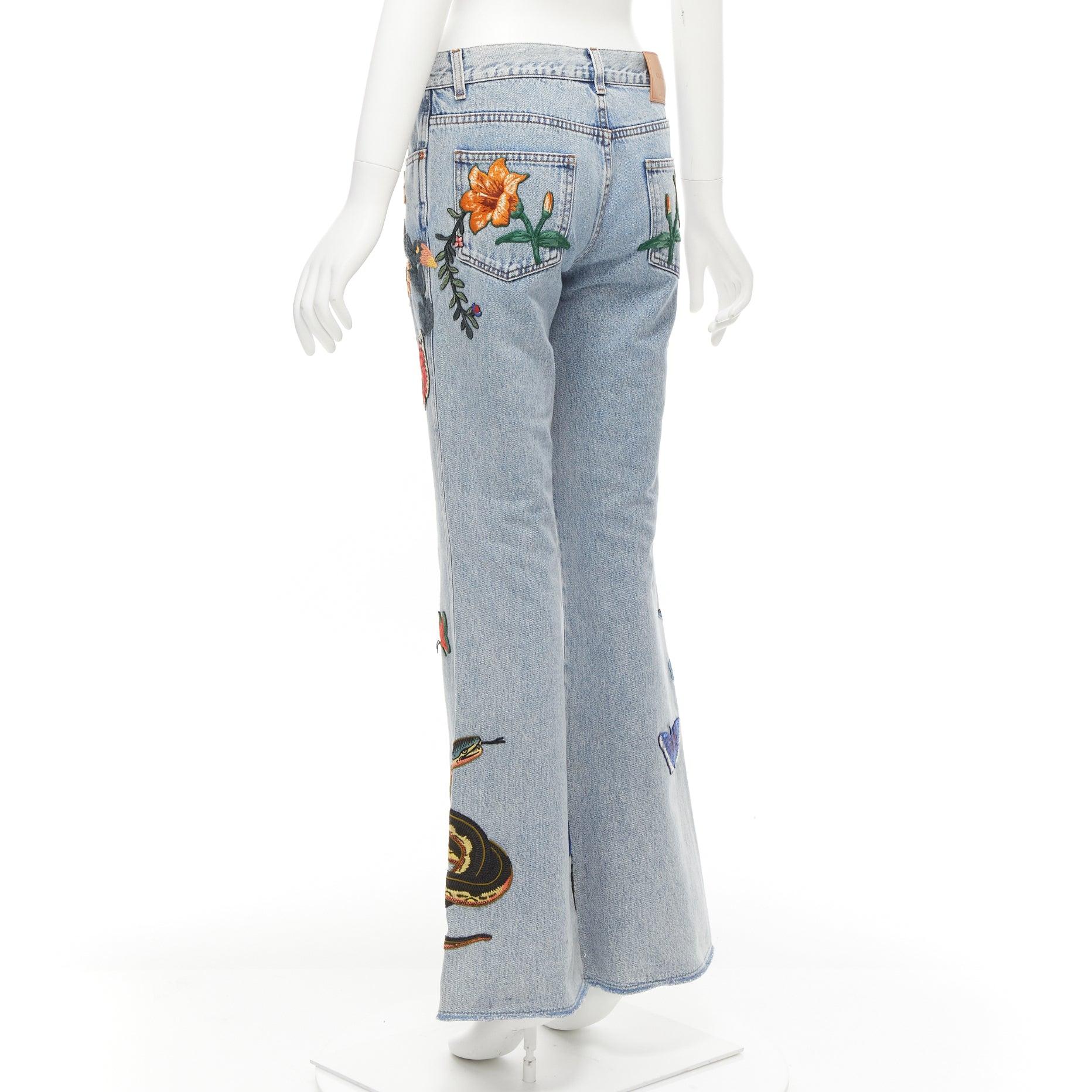 Women's GUCCI Alessandro Michele flower embroidery patch flare hippie jeans 24