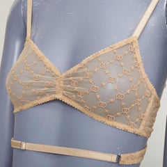 GUCCI Alessandro Michele GG Star nude monogram embroidered tulle lingerie set S