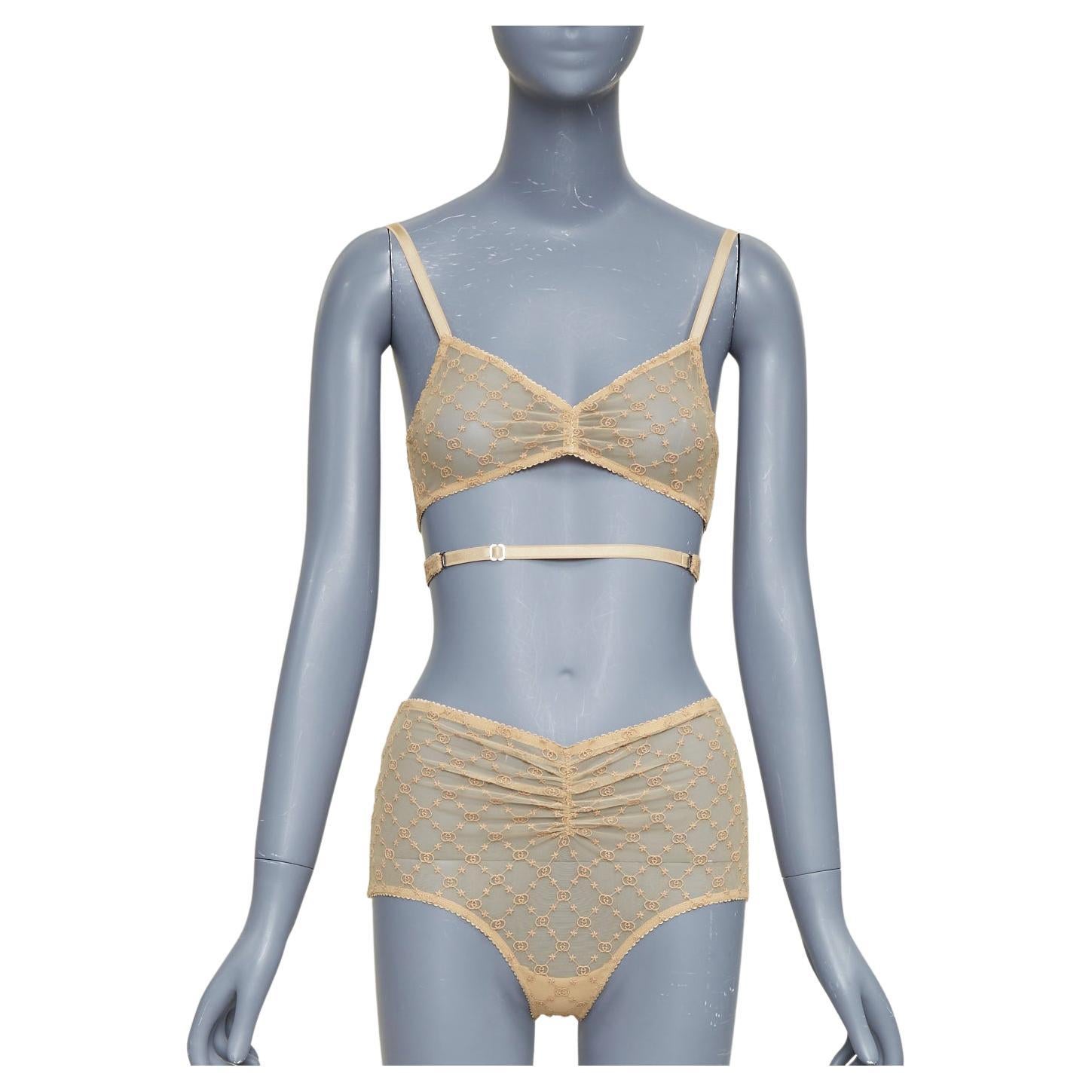 Conjunto de lencería GUCCI Alessandro Michele GG Star nude monograma bordado tul S en venta