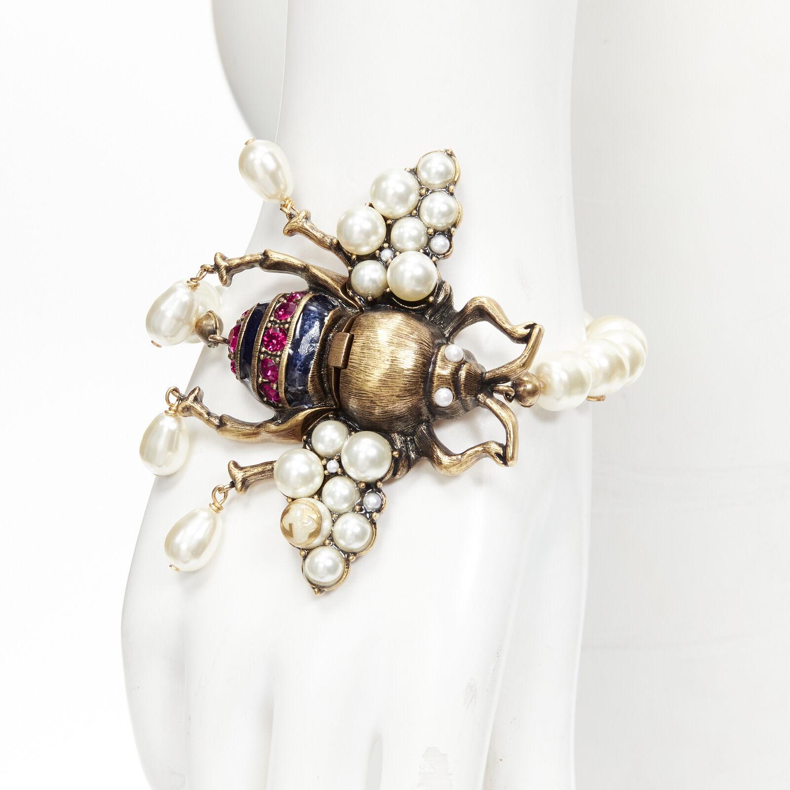 GUCCI ALESSANDRO MICHELE Gold Crystal Enamel Bee Faux Pearl GG Logo GUCCI ALESSANDRO MICHELE Gold Crystal Enamel Bee Faux Pearl GG Logo