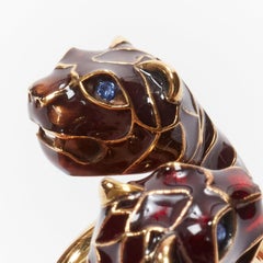 Gucci Alessandro Michele bague en or à double tête de tigre émaillée de cristaux Sz10
