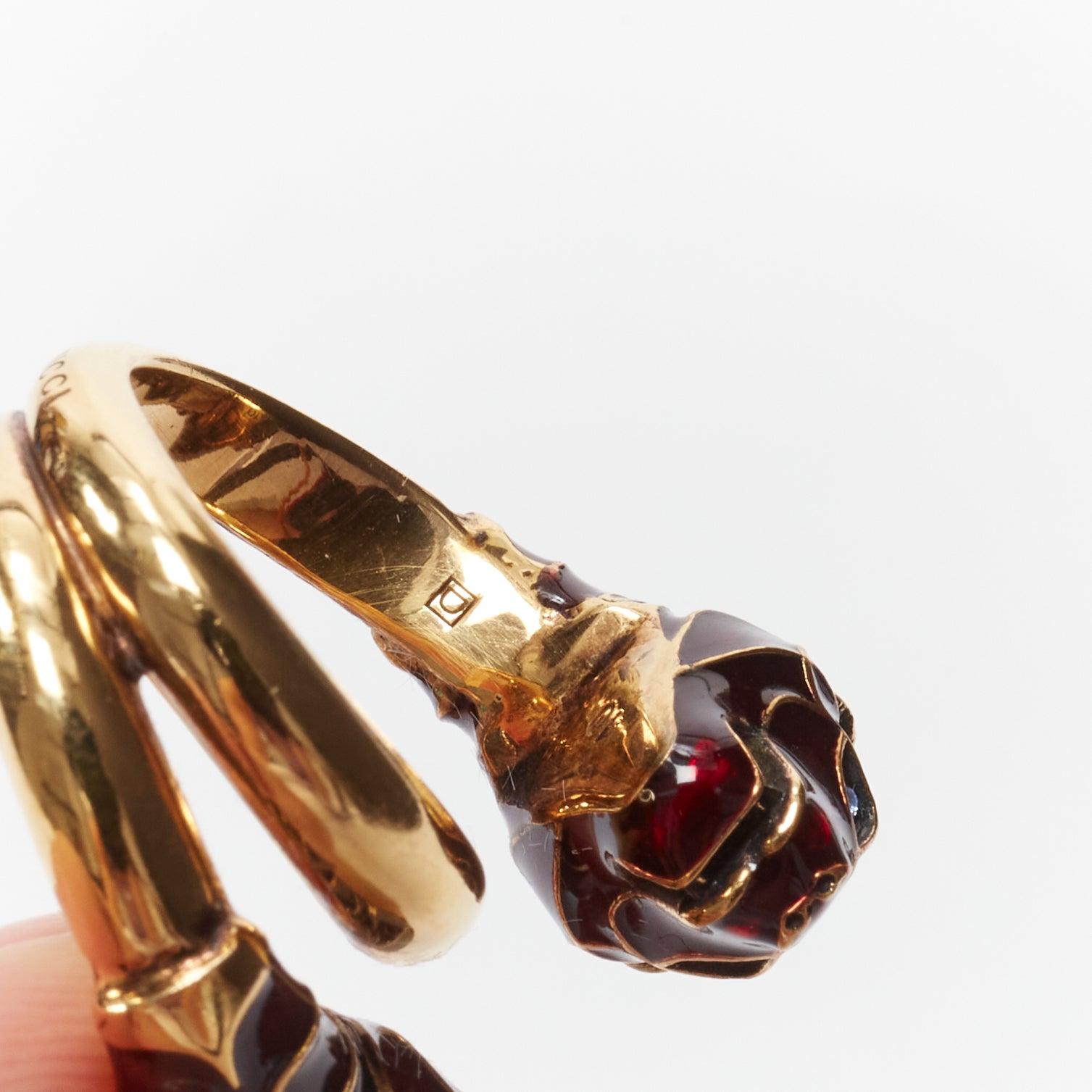 GUCCI Alessandro Michele gold double tiger head enamel crystal ring Sz10 4