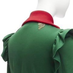 GUCCI Alessandro Michele green pink floral applique ruffled track jacket XS