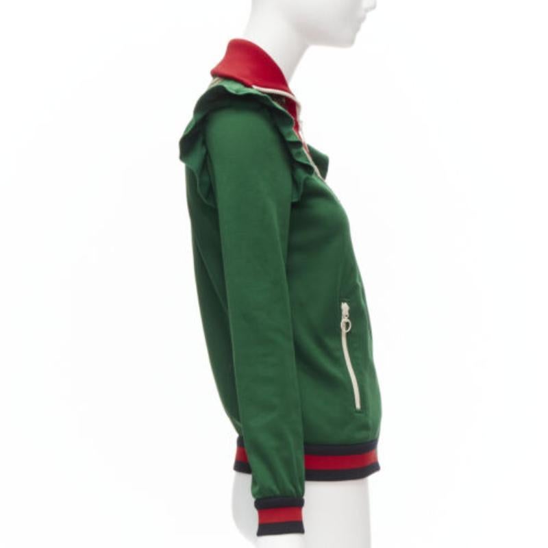 Women's GUCCI Alessandro Michele green pink floral applique ruffled track jacket XS For Sale
