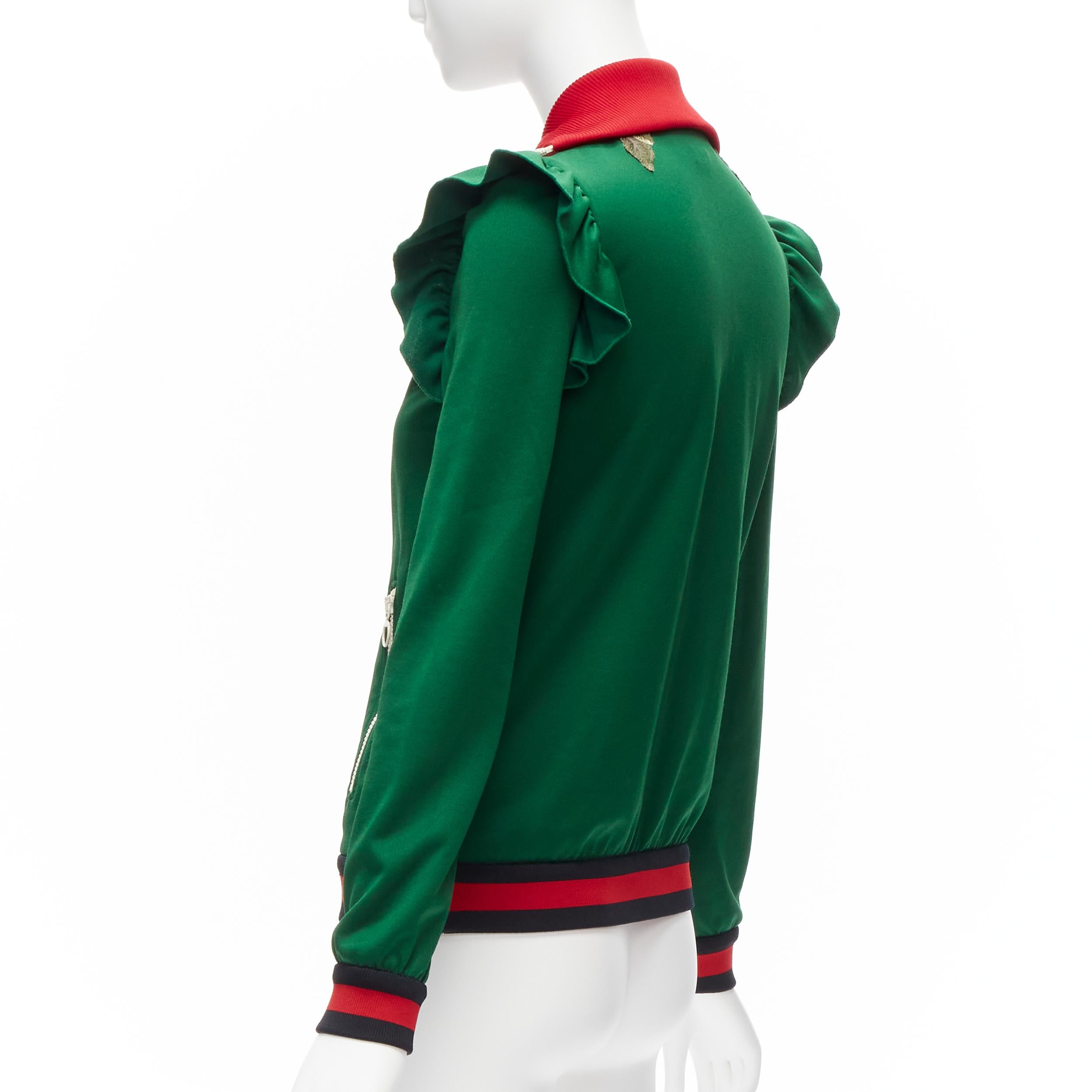 GUCCI Alessandro Michele green pink floral applique ruffled track jacket XS 1