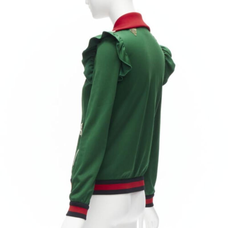 GUCCI Alessandro Michele green pink floral applique ruffled track jacket XS For Sale 2