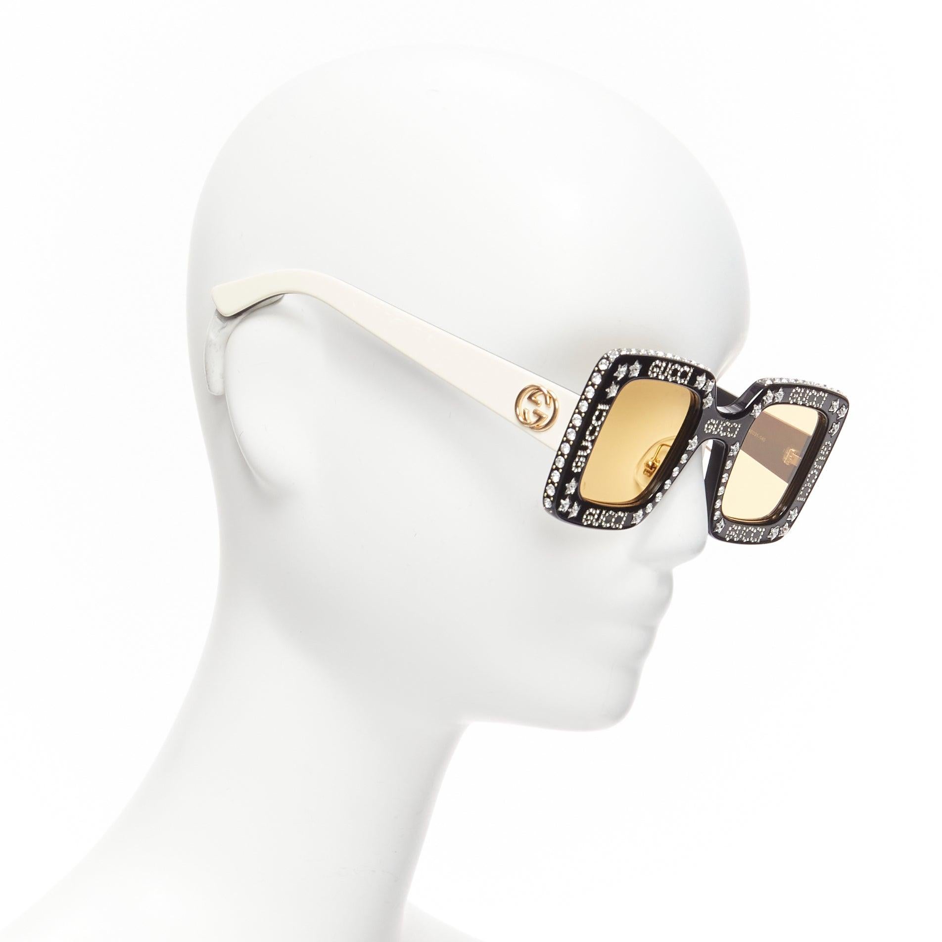 Beige GUCCI Alessandro Michele Hollywood Forever GG0780S logo crystal black sunnies For Sale