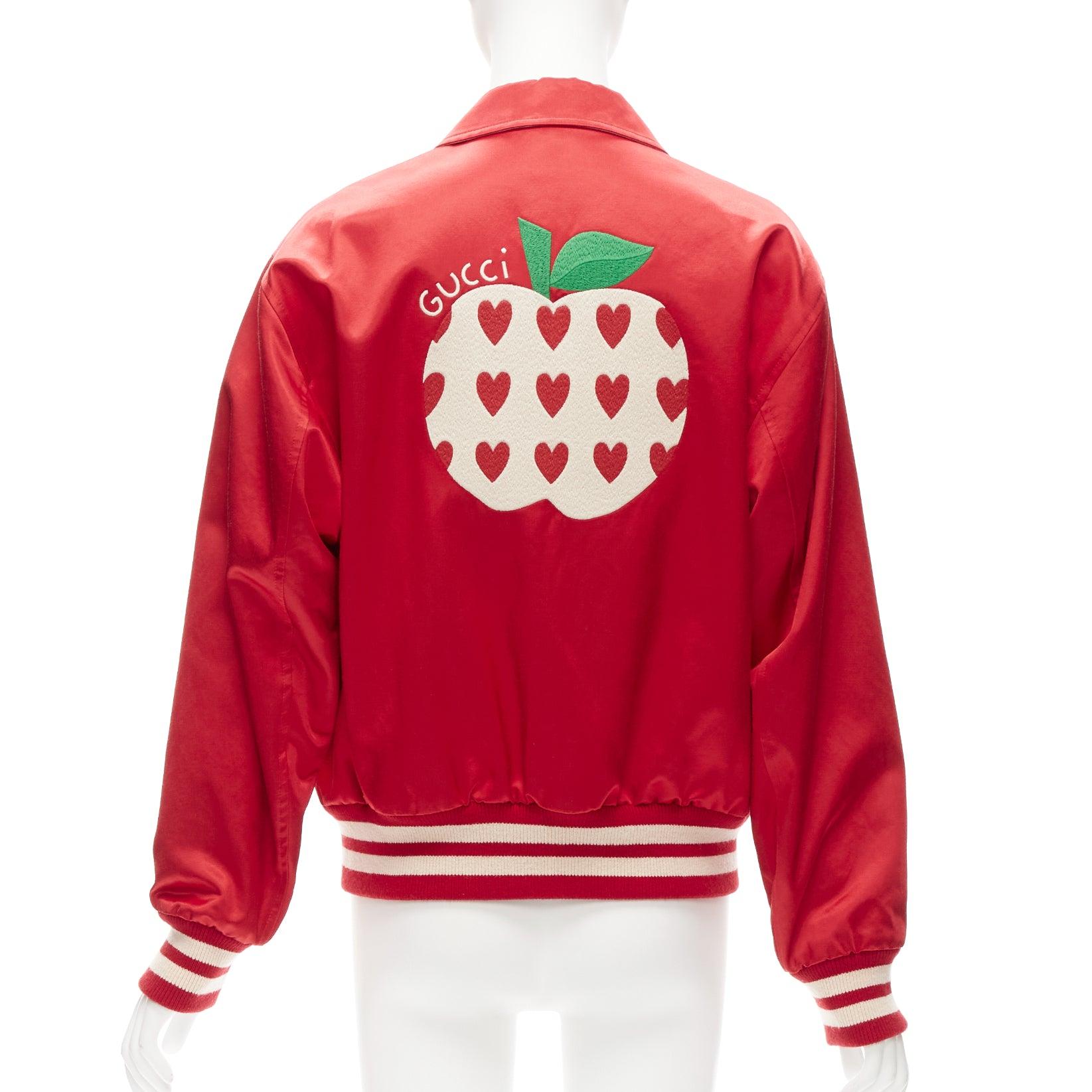 GUCCI Alessandro Michele Loved red satin varsity bomber jacket IT44 M
Reference: TGAS/D00856
Brand: Gucci
Designer: Alessandro Michele
Material: Satin
Color: Red, Multicolour
Pattern: Cartoon
Closure: Snap Buttons
Lining: Cream Fabric
Extra Details: