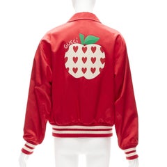 GUCCI Alessandro Michele Loved red satin varsity bomber jacket IT44 M
